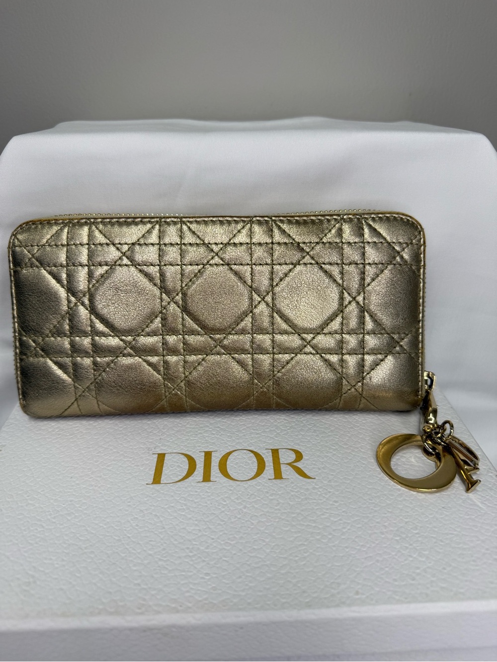 Dior Metallic Gold Lady Dior Wallet